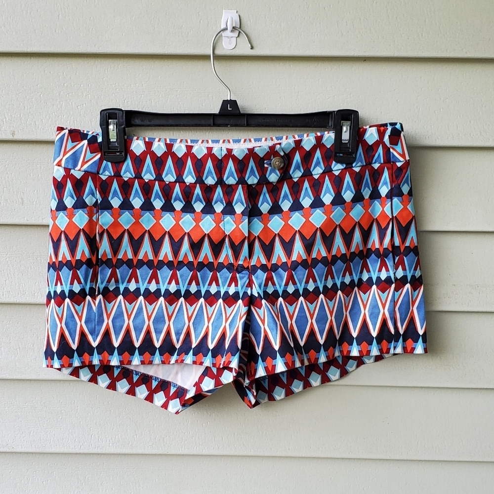 J. Crew Multicolor Geometric Print Women’s Shorts - Red, Blue, Orange, White